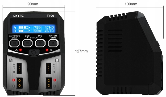 T100 įkroviklis 2x50W AC SkyRC – akumuliatorių įkroviklis