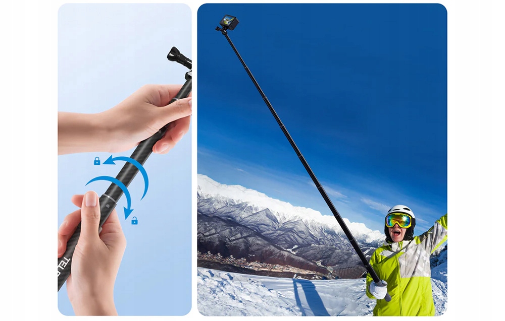TELESINSelfieStickKijekWysiegnikZWloknaWeglowegoODlugosci3mKolorczarny belsilt TELESIN ištraukiama 3 m anglies pluošto asmenukių lazda laikiklis