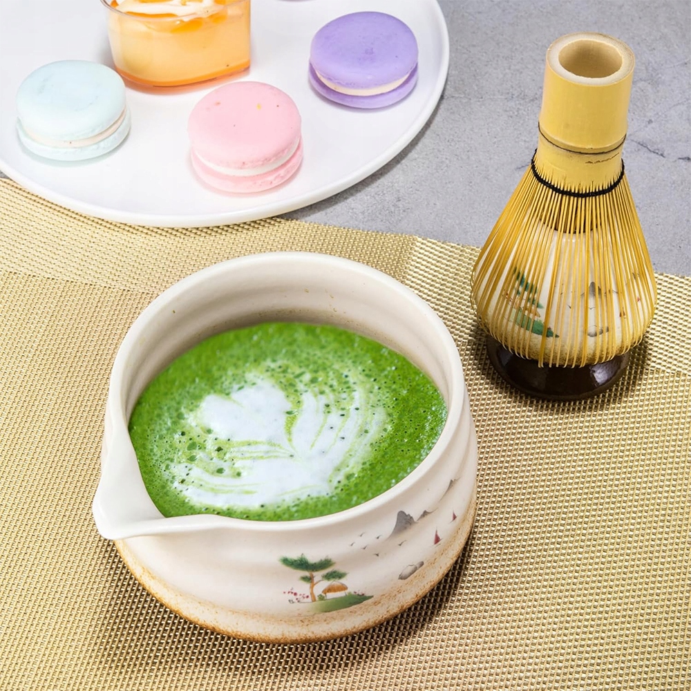 ZESTAWCERAMICZNYDOMATCHYBIALYCZARKAMIOTELKALYZKAPODSTAWKAKodproducentaMT19847835 belsilt Matcha ruošimo rinkinys su keramika baltas su chasen šluotele chashaku šaukšteliu matchawan dubenėliu ir stovu