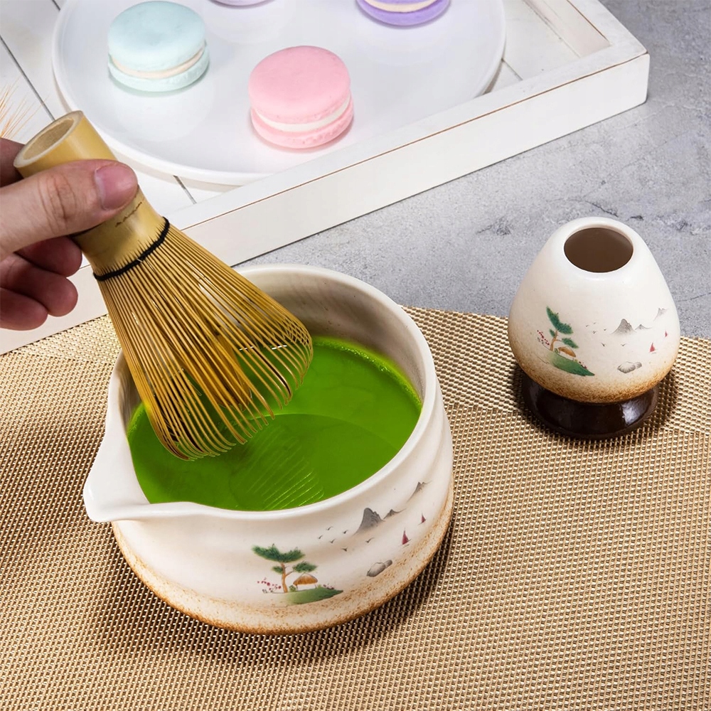 ZESTAWCERAMICZNYDOMATCHYBIALYCZARKAMIOTELKALYZKAPODSTAWKAMarkaBedee belsilt Matcha ruošimo rinkinys su keramika baltas su chasen šluotele chashaku šaukšteliu matchawan dubenėliu ir stovu