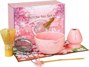 Matcha ruošimo rinkinys rožinis su japoniškais priedais