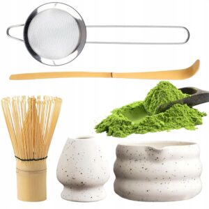 Dovanų matcha rinkinys 5 vnt baltas su japoniškais priedais