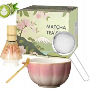 Matcha ruošimo rinkinys su keramika 5 vnt su chasen šluotele chashaku šaukšteliu matchawan dubenėliu ir stovu