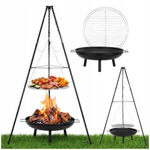 Laužo trikojis grilis 50 cm plieninė su grotelėmis 50 cm modelis 98