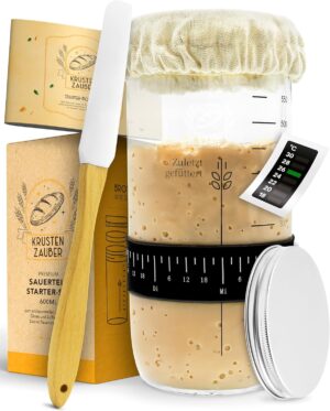 ZESTAWSTARTOWYDOZAKWASUDOROBIENIACHLEBASLOIKFERMENTACYJNY600ml belsilt Duonos raugo indas 600 ml su priedais startinis rinkinys