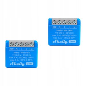 Rinkinys 2x Shelly 1 mini Gen4 relė Matter Zigbee Bluetooth 8A 2000W
