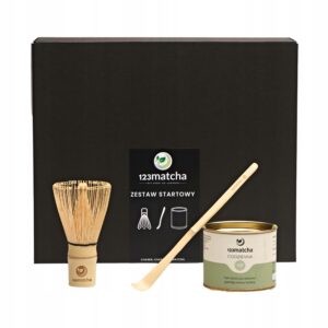 Dovanų matcha rinkinys 30 g su chasen šluotele ir chashaku šaukšteliu namų ritualui