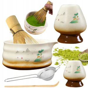Matcha ruošimo rinkinys su keramika baltas su chashaku šaukšteliu