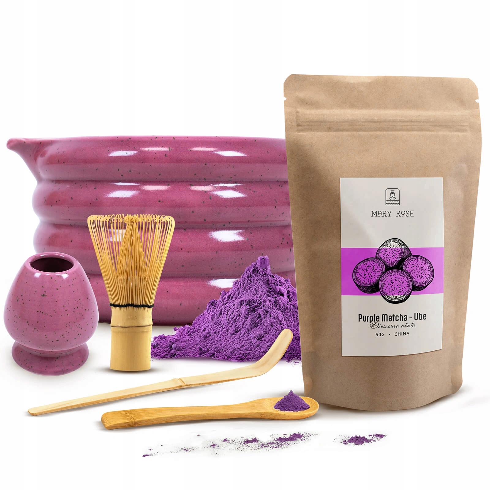 ZestawdoprzygotowaniaPurpleMatchaUbe50gAkcesoriadomatchy belsilt Matcha ruošimo rinkinys 50 g violetinis su japoniškais priedais