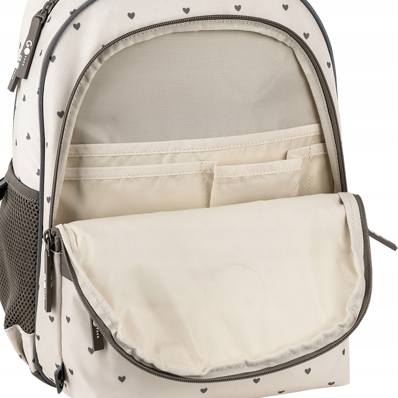b1636a8345f19ab11296481cc50e belsilt Mokyklinė kuprinė paaugliui GoPack smėlio spalvos keli skyriai A4 formatui