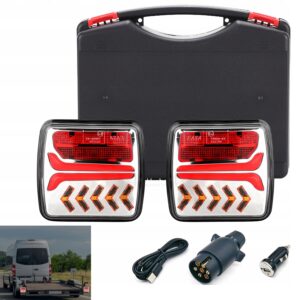 Belaidžių galinių LED lempų rinkinys su magnetais, WAS, 12–24 V, IP65, 4 funkcijų, su lagaminu, 2000 mAh