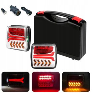 Belaidis galinių LED žibintų komplektas priekabai, WAS, 12–24 V, IP65, 4 funkcijų, su lagaminu, 2000 mAh