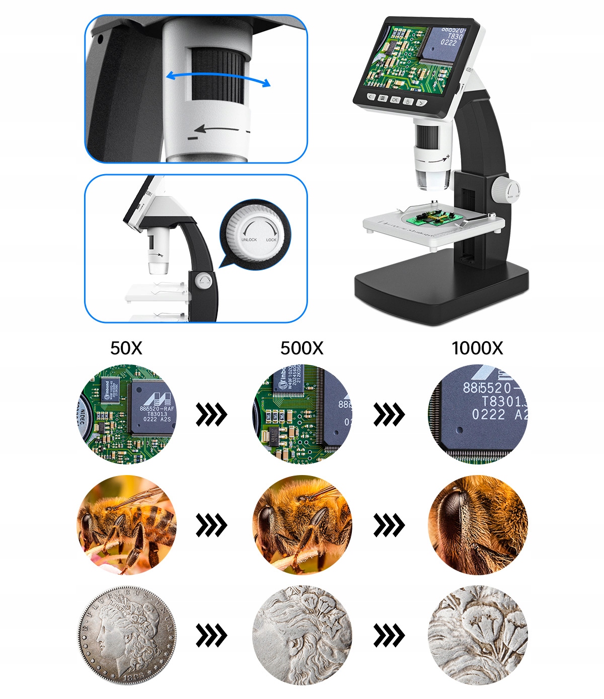 35fb41d94d19929d4ead553bcd6d belsilt Edukacinis skaitmeninis mikroskopas vaikams Inskam 306 1000x 43 ekranas 2 MP 8 LED