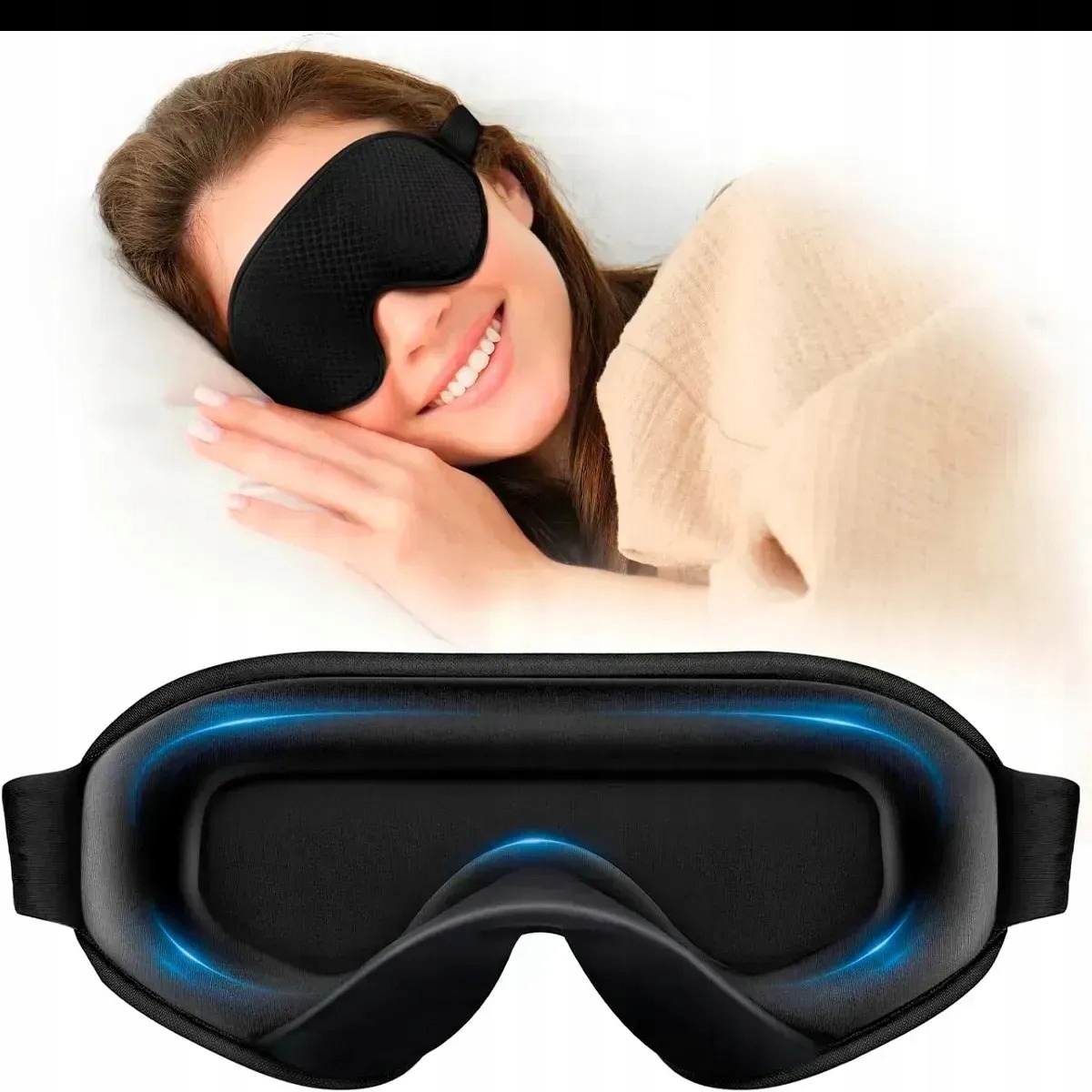 3DopaskanaoczymaskaanatomicznazatyczkidouszuzestawpodroznyMarkabezmarki belsilt Akių kaukė miegui 3D šviesą blokuojanti reguliuojama kelionėms su atminties putomis su ausų kištukais juoda kelioninei kuprinei