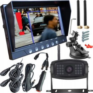 Belaidė galinio vaizdo kamera su monitoriumi, 7 colių IPS, Full HD 1080p, 9–24 V, su įrašymo funkcija – priekaboms ir kemperiams, AI-7010
