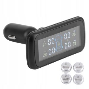 Belaidė TPMS sistema automobiliui su 4 jutikliais ir LCD ekranu, 9V