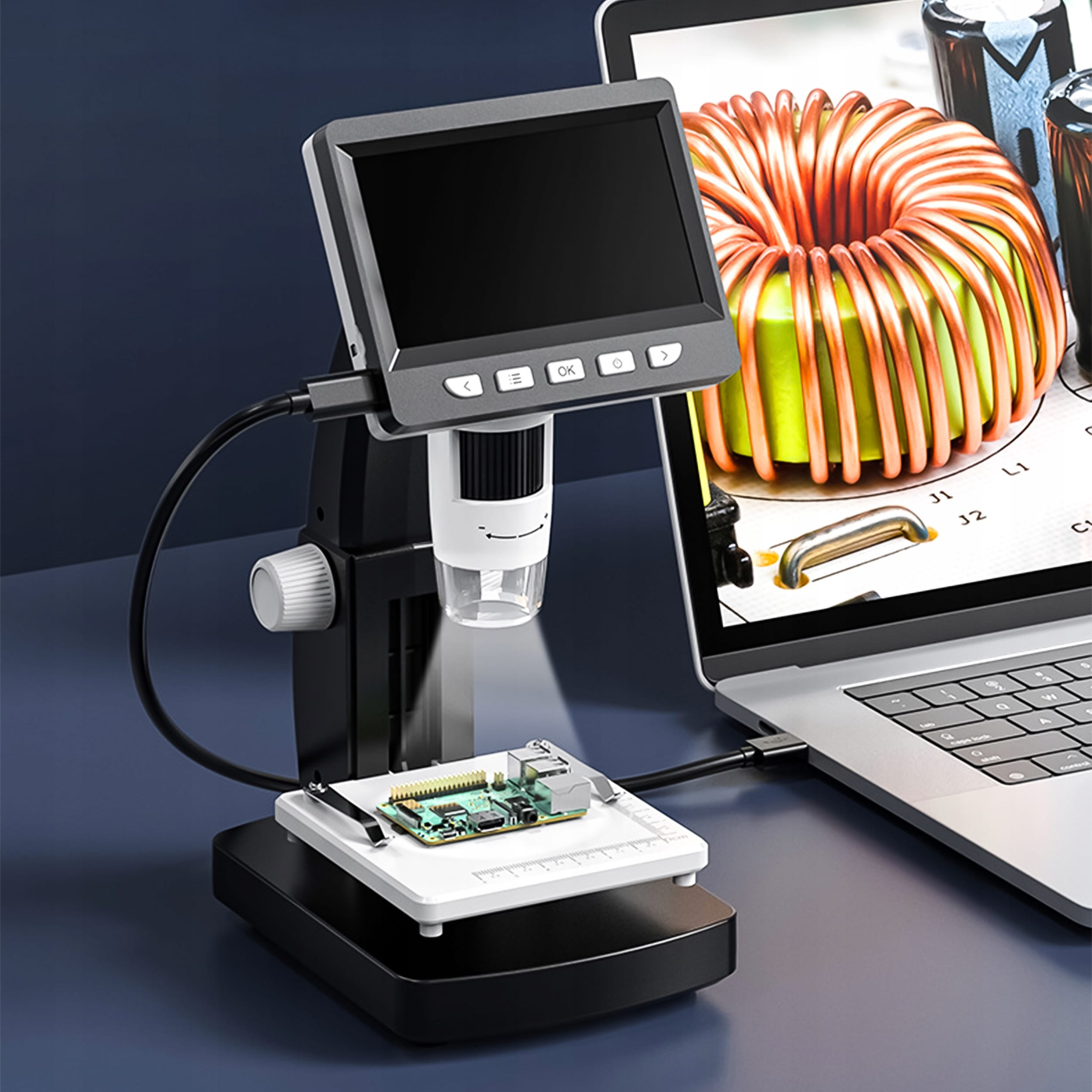 CyfrowymikroskopLCDLEDZoom1000xUSBMarkaDexXer belsilt Skaitmeninis mikroskopas su ekranu 1000x 43 ekranas USB C