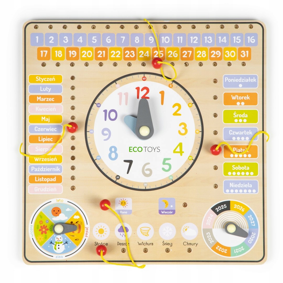 DREWNIANATABLICAMANIPULACYJNAKALENDARZZEGARECOTOYSStanopakowaniaoryginalne1 belsilt