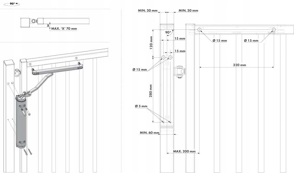 Hydraulicznysamozamykaczdozawiasow90i180LocinoxVERTICLOSE2P000Maksymalnaszerokoscdrzwi150cm belsilt Locinox VERTICLOSE 2 hidraulinis vartelių vyrių pritraukėjas juodas