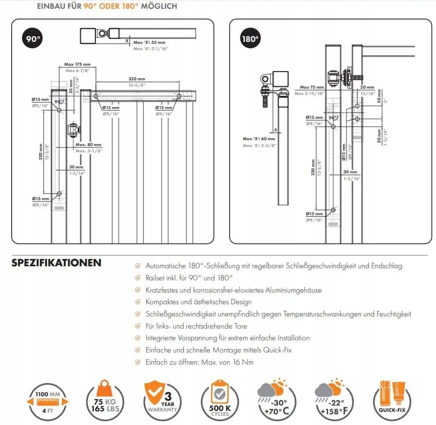 Locinox LION hidraulinis lauko vartelių pritraukėjas, iki 75 kg, varteliams iki 110 cm, juodas