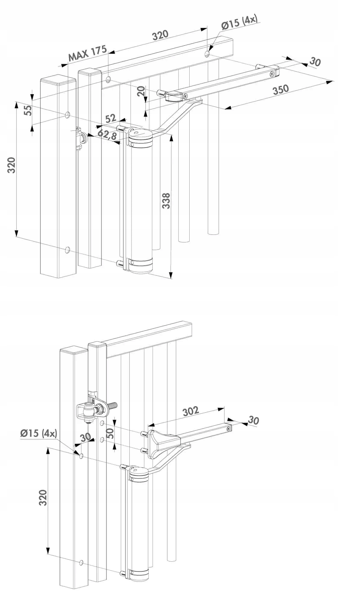 Locinox LION hidraulinis lauko vartelių pritraukėjas, iki 75 kg, varteliams iki 110 cm, juodas