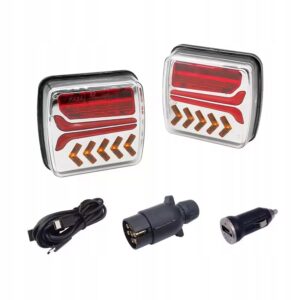 Belaidžių galinių LED lempų rinkinys su magnetais, 12–24 V, 7 kontaktų, IP65, 4 funkcijų, 2000 mAh, universali versija 54