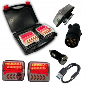 Belaidės magnetinės galinės LED lempos priekabai, 12–24 V, IP65, iki 30 m, 2000 mAh, 105 × 105 × 55 mm