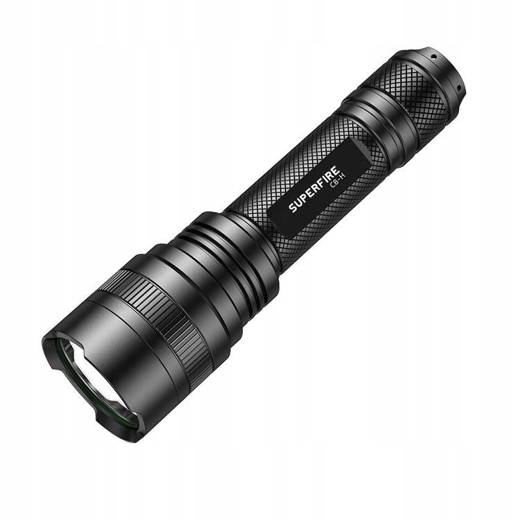 LatarkaAkumulatorowaLEDSuperfireC8hMocna1200LmUsb250m5TrybowKolorczarny belsilt Tvirtas akumuliatorinis LED žibintuvėlis Superfire C8 H 1200 lm USB 250 m 5 režimai