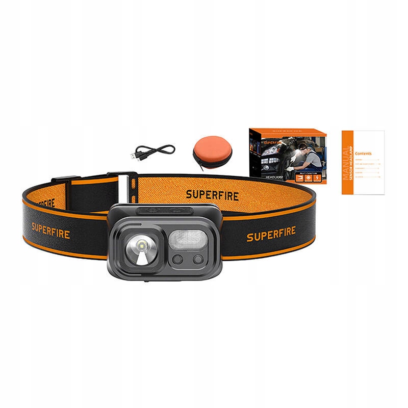 LatarkaCzolowaSuperfireHl23sCzolowkaAkumulatorowa350lmUsbcIp44Stanopakowaniaoryginalne belsilt Akumuliatorinis galvos žibintas Superfire HL23 S 350 lm USB C IP44