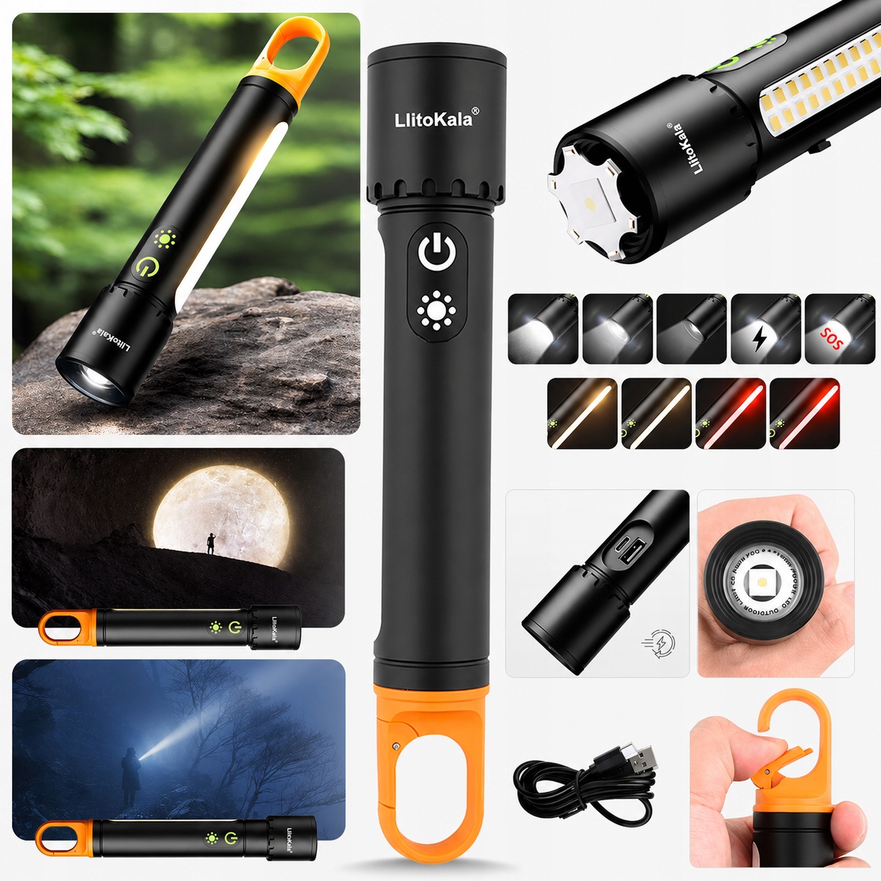 LatarkaLiitokalaLFX7251500lmUSBC217003500mAhzoompowerbank belsilt Žibintuvėlis Liitokala LF X725 1500 lm USB C 21700 akumuliatorius 3500 mAh fokusavimas išorinė baterija