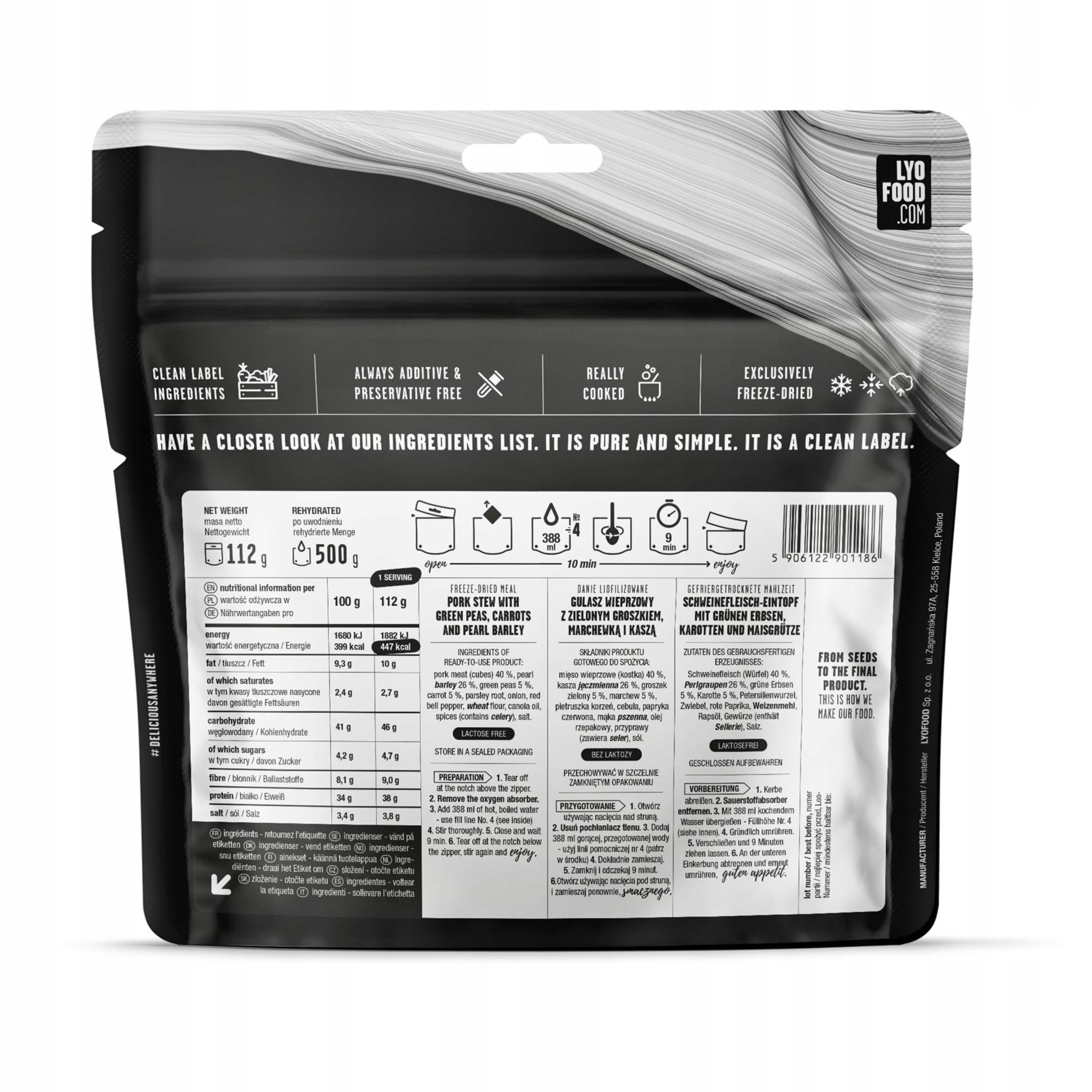 LYO Expedition liofilizuotas kiaulienos guliašas su perlinėmis kruopomis, 370 g - Image 2