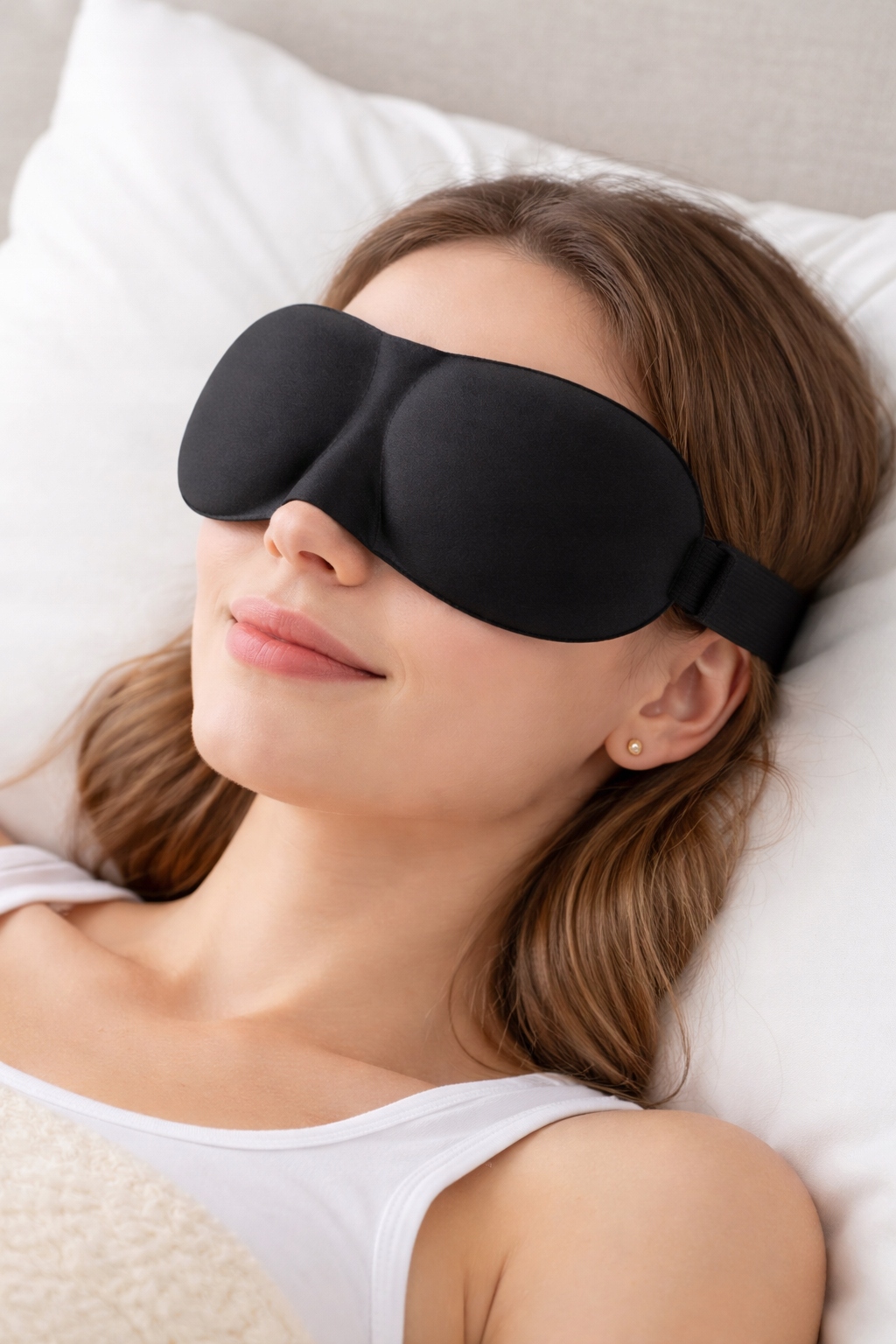 MASKANAOCZYDOSPANIAProfilowanakomfortowamaterialnylonowyCzarnaMaterialdominujacynylon belsilt Akių kaukė miegui 3D šviesą blokuojanti reguliuojama kelionėms juoda namams ir kelionėms