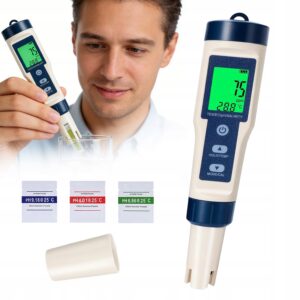 Baltas elektroninis vandens pH ir kietumo testeris su temperatūros kompensacija