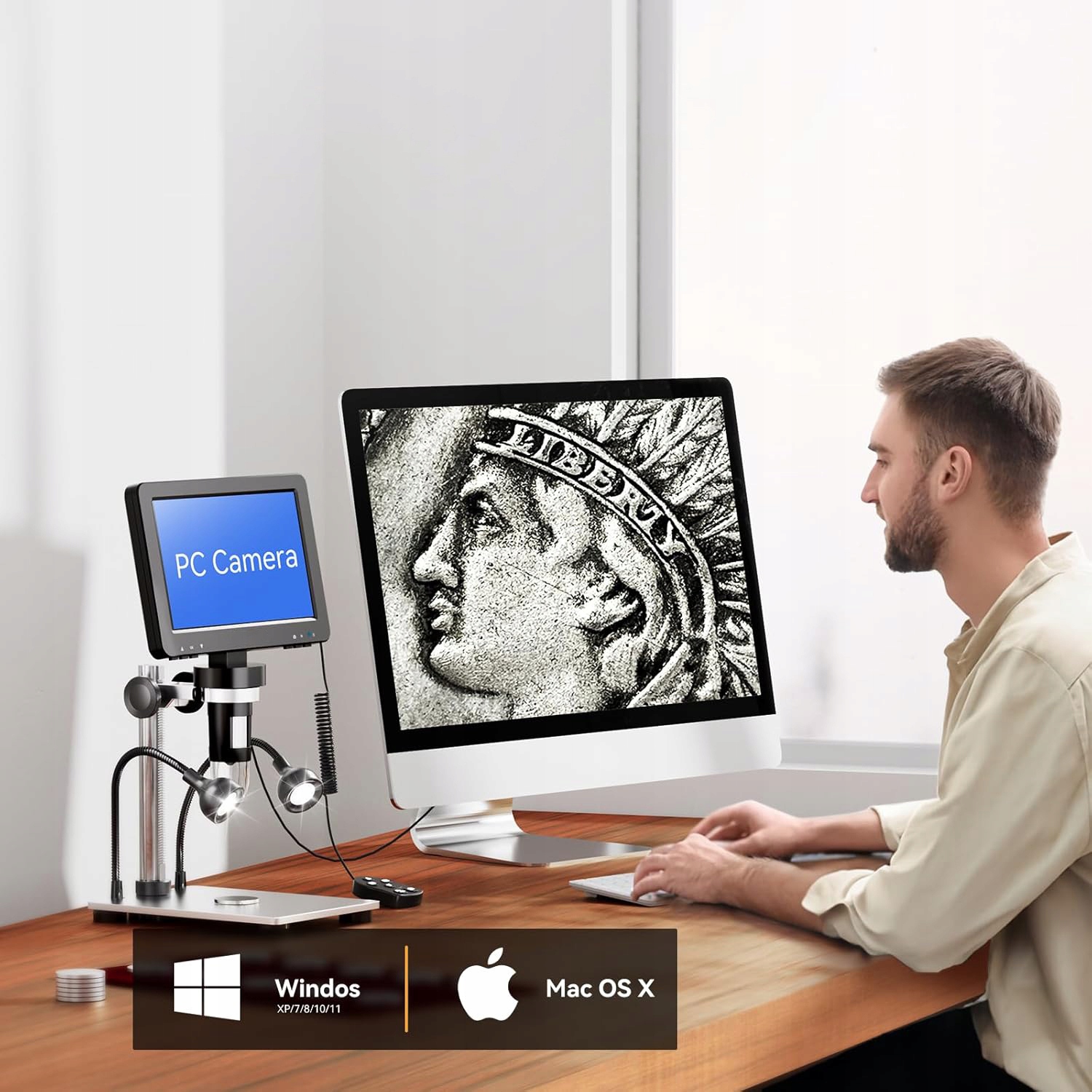 MIKROSKOPCYFROWY1200x12MPEKRANHD710xLEDCOMPATYBILNYWindowsMacMaksymalnepowiekszenie1200x belsilt Skaitmeninis mikroskopas su ekranu 1200x 7 ekranas 12 MP 10 LED