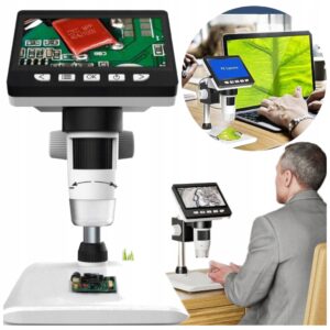 MIKROSKOPCYFROWYPOWIEKSZENIE1080PNAUKOWYREGULOWANYSTATYWLUPA belsilt Skaitmeninis mikroskopas su ekranu 1000x 43 ekranas 2 MP 8 LED