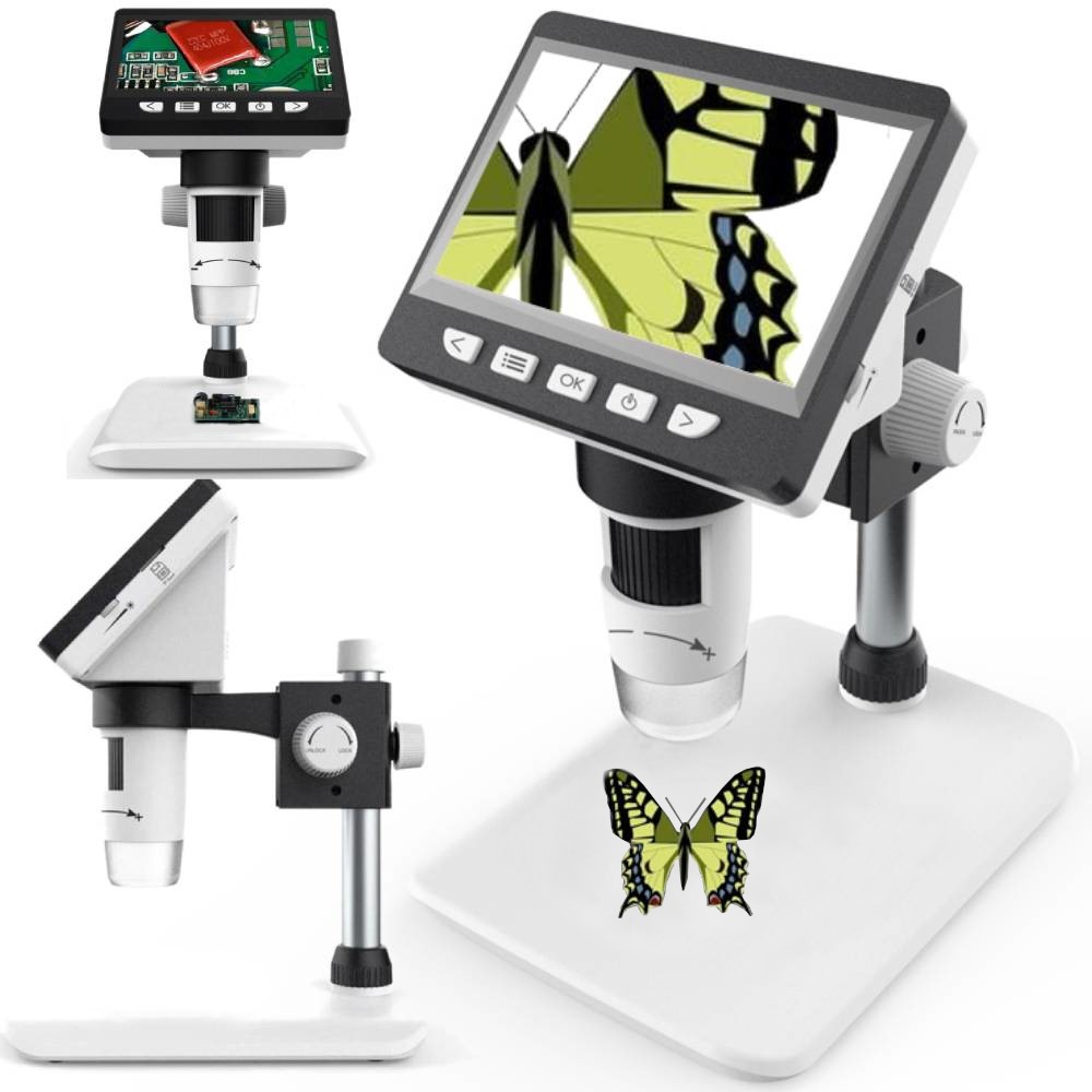 MIKROSKOPCYFROWYPOWIEKSZENIE1080PNAUKOWYREGULOWANYSTATYWLUPAMarkaGAT belsilt Skaitmeninis mikroskopas su ekranu 1000x 43 ekranas 2 MP 8 LED