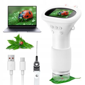 MIKROSKOPKIESZONKOWY1000XMIKROSKOPMINIPRZENOSNYMIKROSKOPDLADZIECI belsilt Kišeninis skaitmeninis mikroskopas vaikams 1000x 2 ekranas 8 LED 600 mAh baltas 1920 × 1080