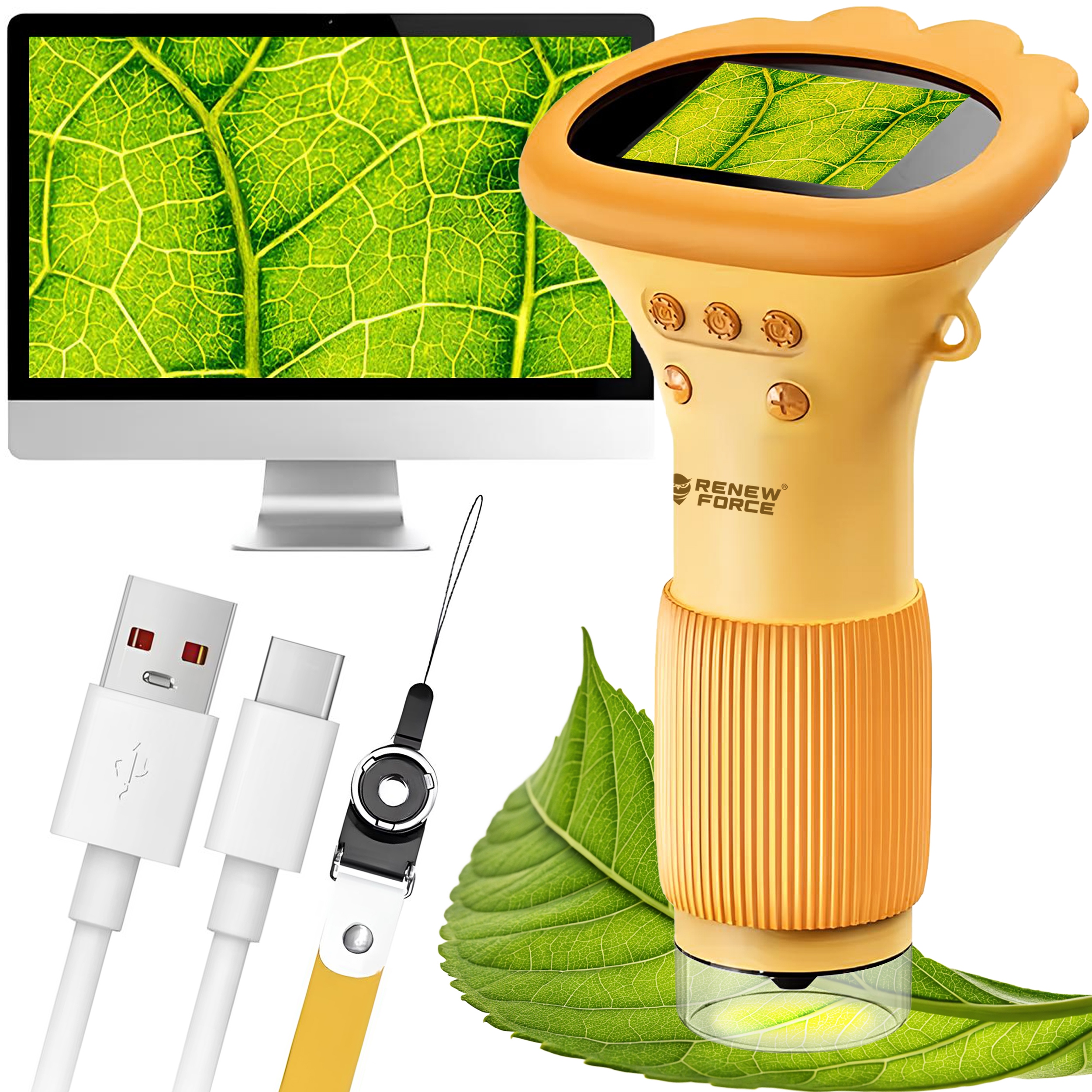 MIKROSKOPMINIKIESZONKOWYPRZENOSNYZABAWKAEDUKACYJNADLADZIECI1000X belsilt Kišeninis skaitmeninis mikroskopas vaikams Renew Force 1000x 2 ekranas 2 MP 8 LED oranžinis