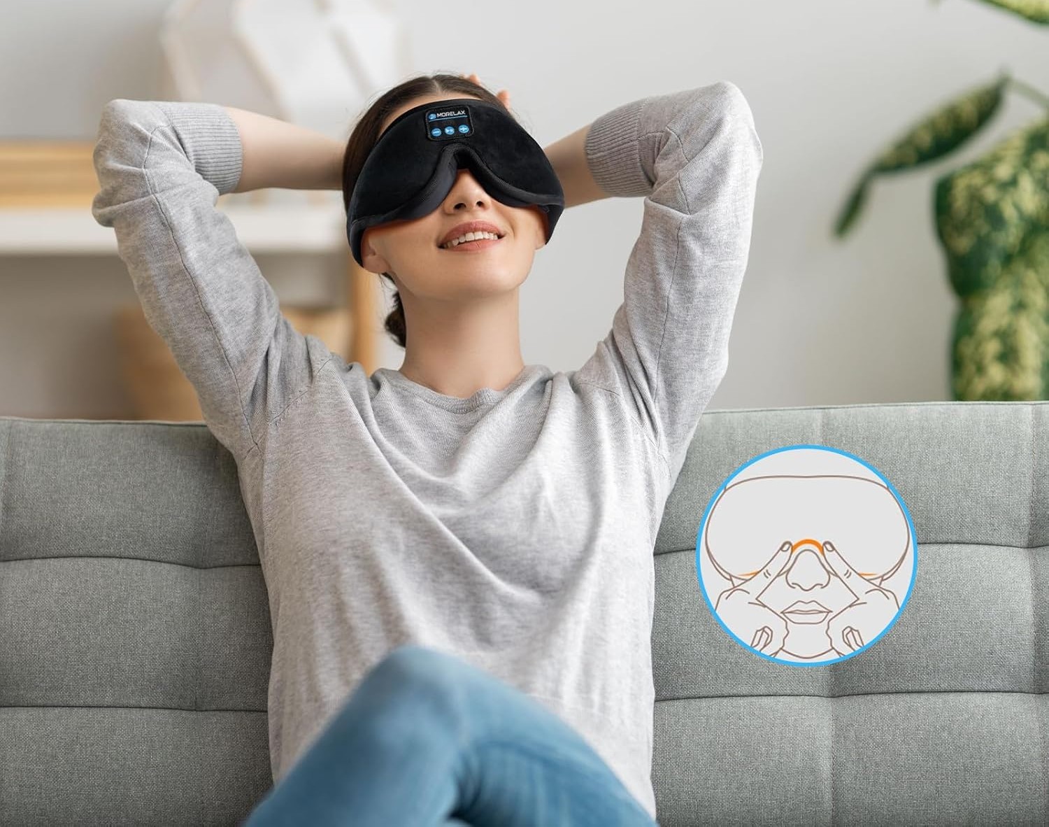 MaskadospaniaMorelaxBluetooth3DpiankamemorystereoHiFiunisexKolorczarny belsilt Akių kaukė miegui su Bluetooth ausinėmis 3D šviesą blokuojanti reguliuojama kelionėms su atminties putomis mėlyna patogiam miegui