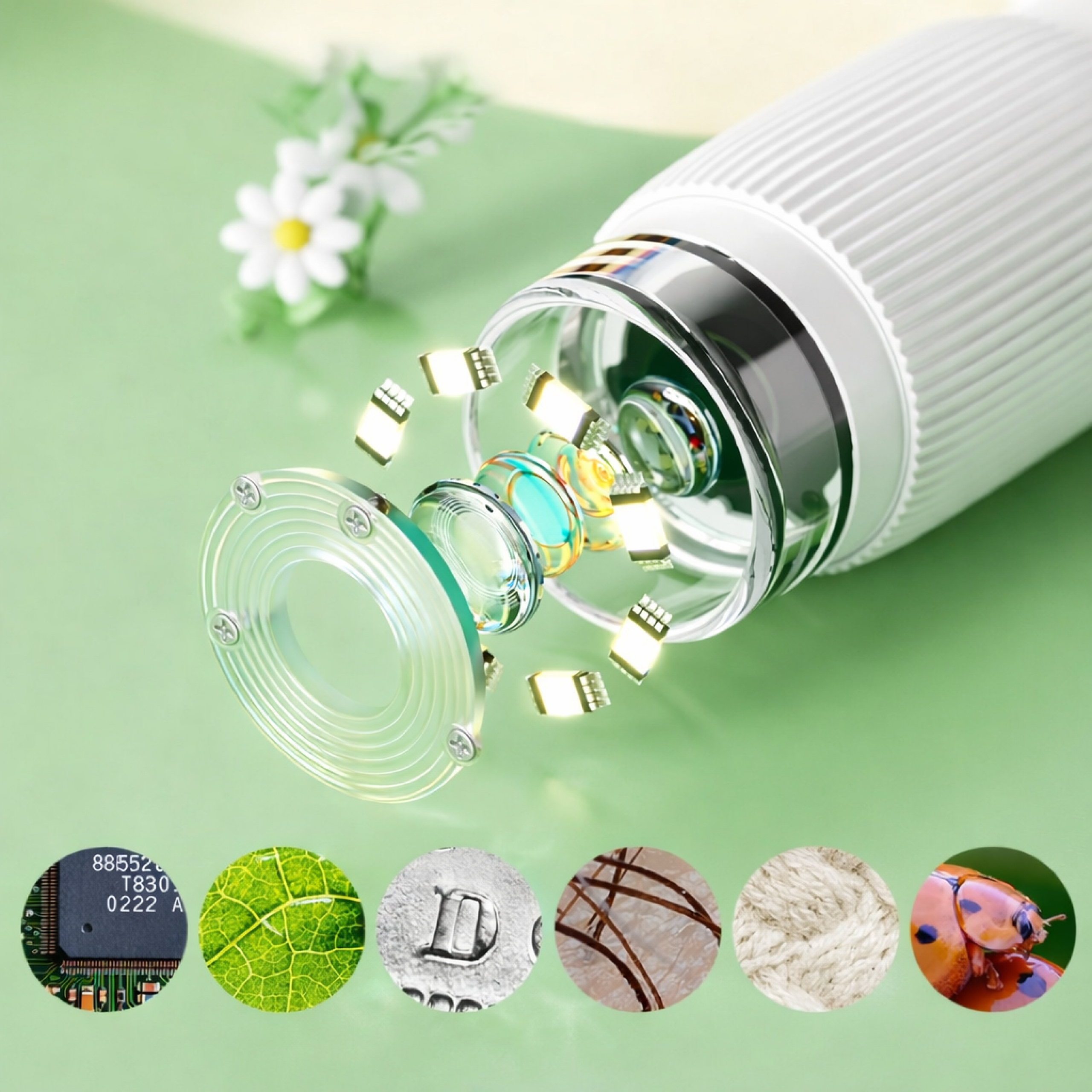 MikroskopcyfrowydladzieciLED1000xUSBHDIPSkieszonkowyTypmikroskopucyfrowy belsilt Kišeninis skaitmeninis mikroskopas vaikams 1000x 2 ekranas 8 LED 600 mAh baltas