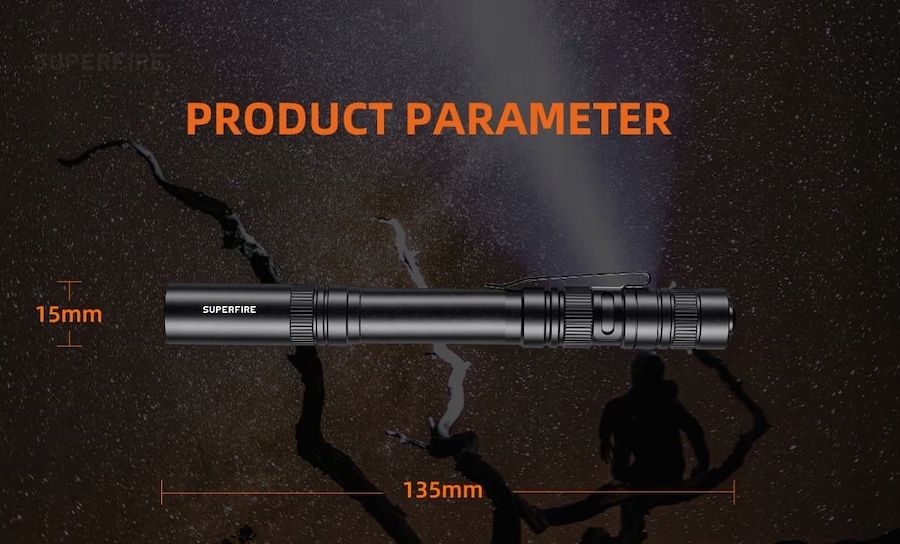 MiniLatarkaSLIMLEDSuperfireX18PenLightZasilanie1xAAAMaterialaluminium belsilt Plonas mini LED žibintuvėlis Superfire X18 Pen Light maitinimas 1 x AAA