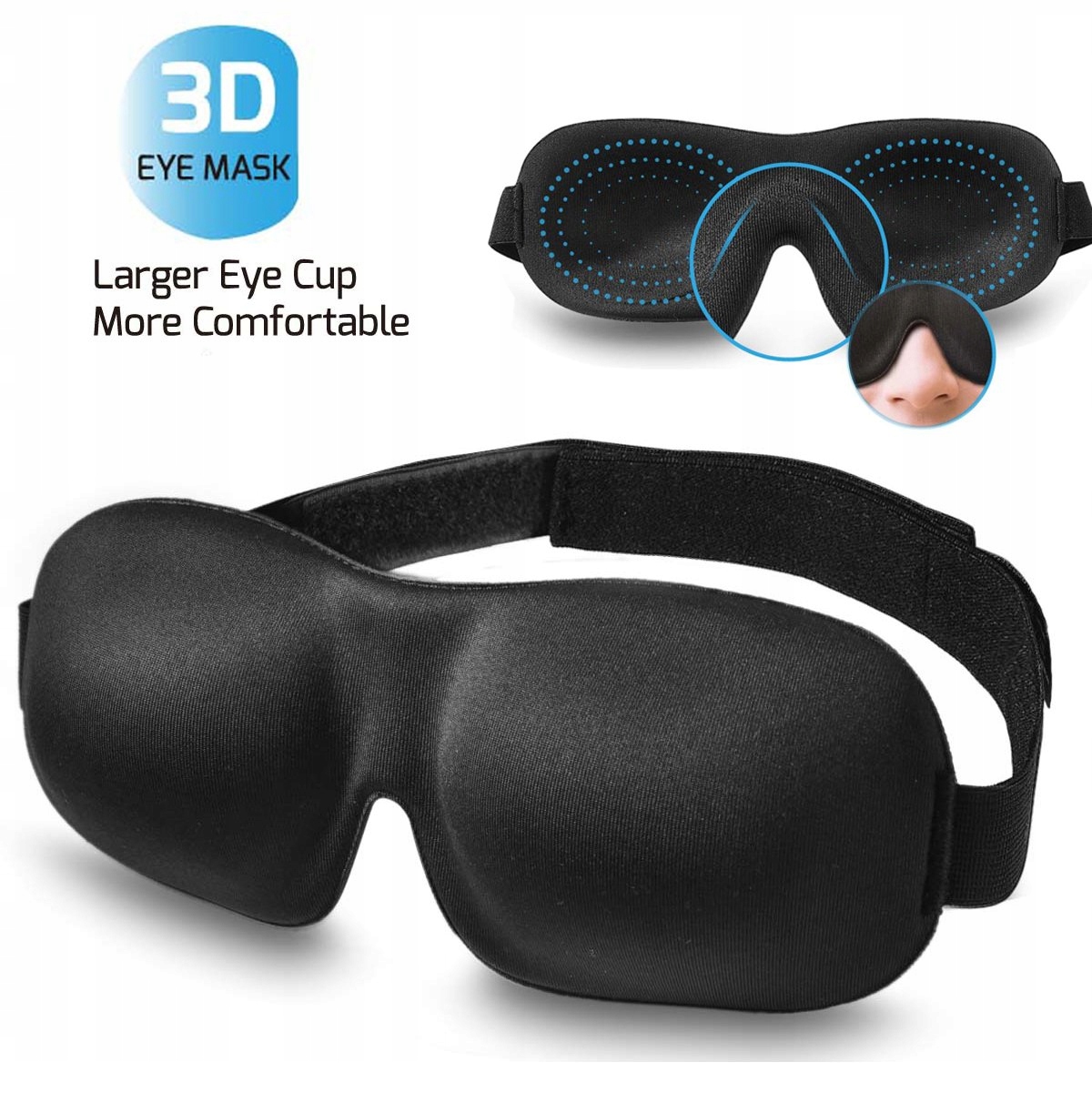 OPASKA3DmaskanaoczyZATYCZKIstoperyVALNEOMaterialdominujacypoliester belsilt Akių kaukė miegui 3D šviesą blokuojanti reguliuojama kelionėms su atminties putomis su ausų kištukais