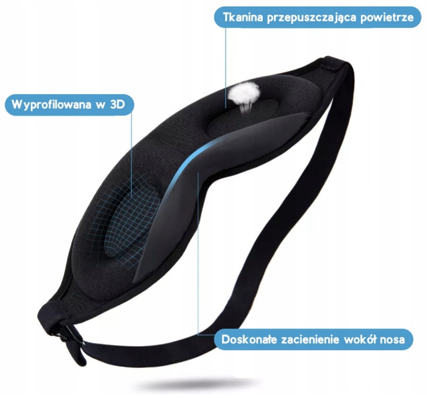 OPASKAMASKANAOCZY3DDOSPANIAZACIEMNIAJACAKolorczerwony belsilt Akių kaukė miegui 3D šviesą blokuojanti reguliuojama kelionėms su atminties putomis juoda modelis 20