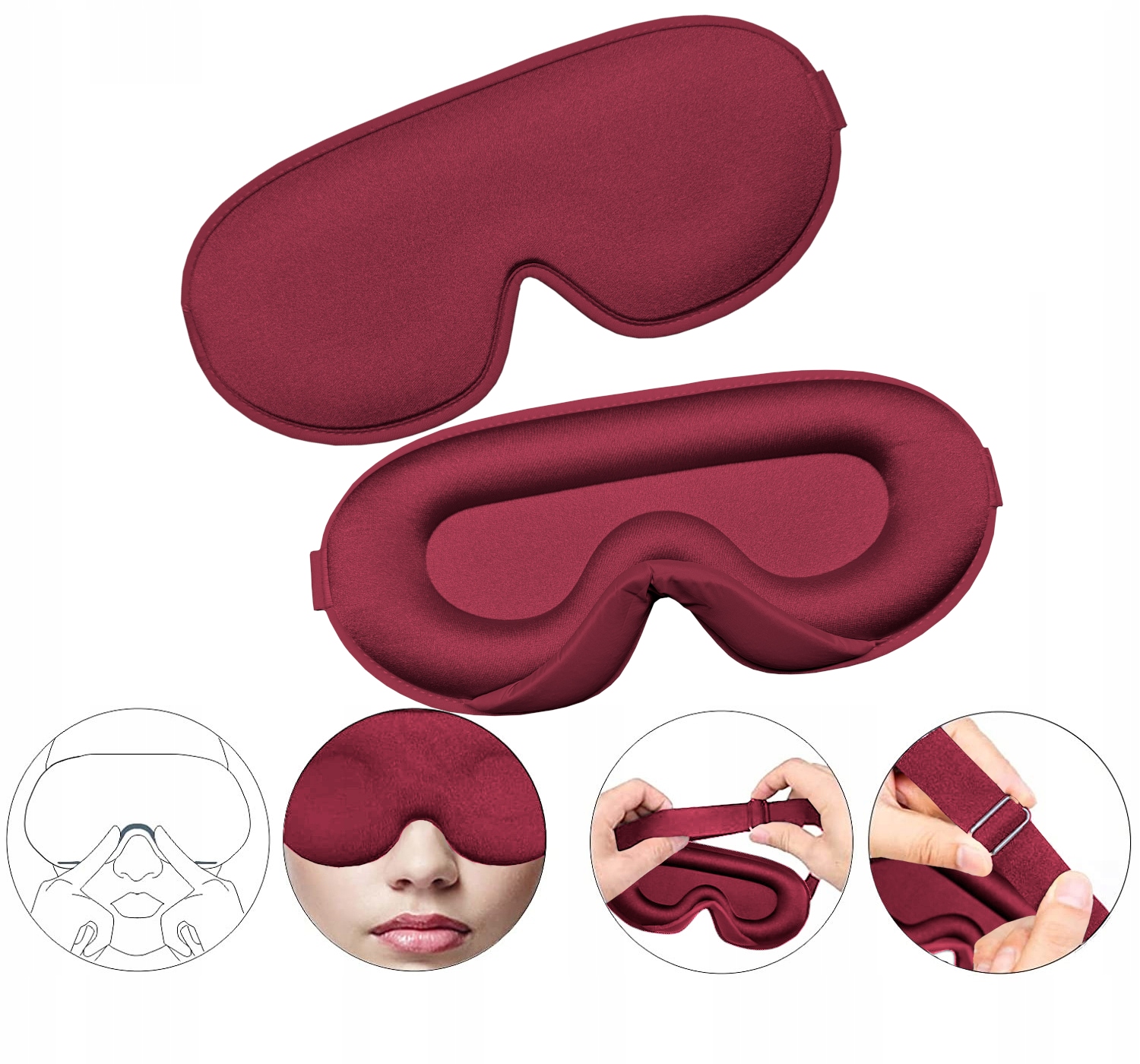 OPASKAMASKANAOCZYDOSPANIA3DMASKAZACIEMNIAJACA99SWIATLAKolordodatkowyczerwony belsilt Akių kaukė miegui 3D šviesą blokuojanti reguliuojama kelionėms su atminties putomis raudona