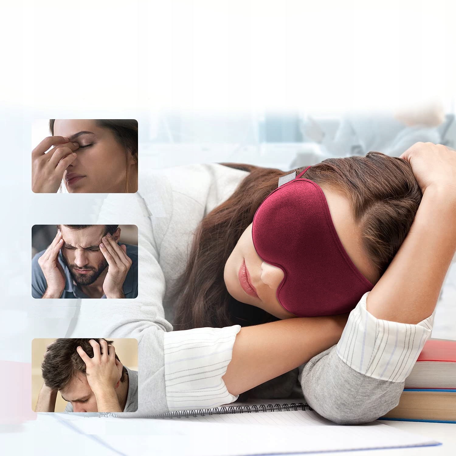 OPASKAMASKANAOCZYDOSPANIA3DMASKAZACIEMNIAJACA99SWIATLAMarkaMediSleep belsilt Akių kaukė miegui 3D šviesą blokuojanti reguliuojama kelionėms su atminties putomis raudona