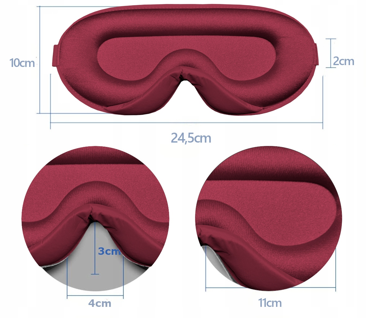 OPASKAMASKANAOCZYDOSPANIA3DMASKAZACIEMNIAJACA99SWIATLAMaterialdominujacypoliester belsilt Akių kaukė miegui 3D šviesą blokuojanti reguliuojama kelionėms su atminties putomis raudona