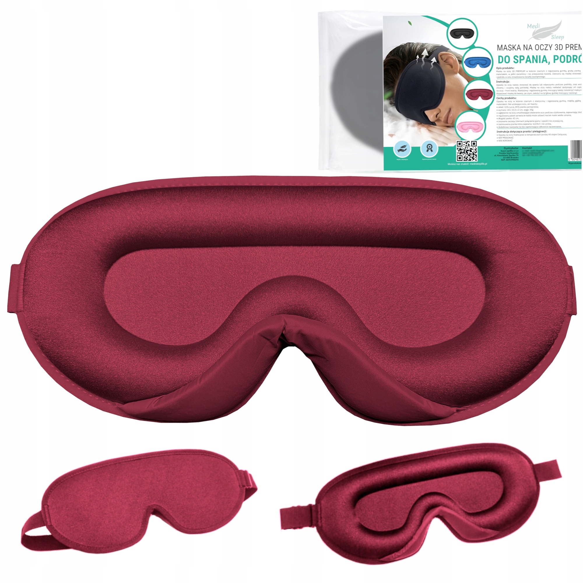 OPASKAMASKANAOCZYDOSPANIA3DMASKAZACIEMNIAJACA99SWIATLAModelMASKADOSPANIA belsilt Akių kaukė miegui 3D šviesą blokuojanti reguliuojama kelionėms su atminties putomis raudona