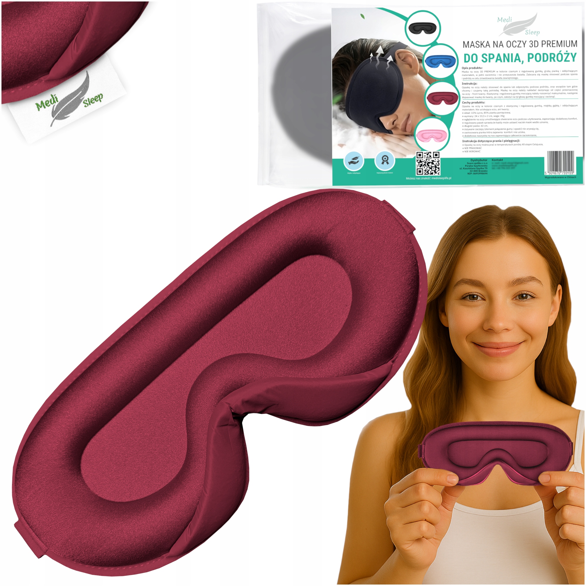 OPASKAMASKANAOCZYDOSPANIA3DMASKAZACIEMNIAJACA99SWIATLAPlecuniseks belsilt Akių kaukė miegui 3D šviesą blokuojanti reguliuojama kelionėms su atminties putomis raudona