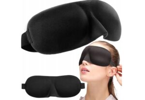 Akių kaukė miegui, 3D, šviesą blokuojanti, reguliuojama, kelionėms, juoda, kelioninei kuprinei