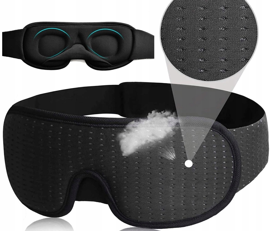 OPASKANAOCZYDOSPANIA3DMASKAZACIEMNIAJACAODDYCHAJACAERGONOMICZNAKodproducenta5906067922970 belsilt Akių kaukė miegui 3D šviesą blokuojanti reguliuojama kelionėms su atminties putomis juoda namams ir kelionėms
